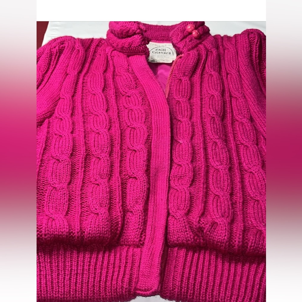 Barbie sweater jacket Chill chasers HOT PINK knit puff sleeves Zip up QUILTED M - Picture 10 of 14